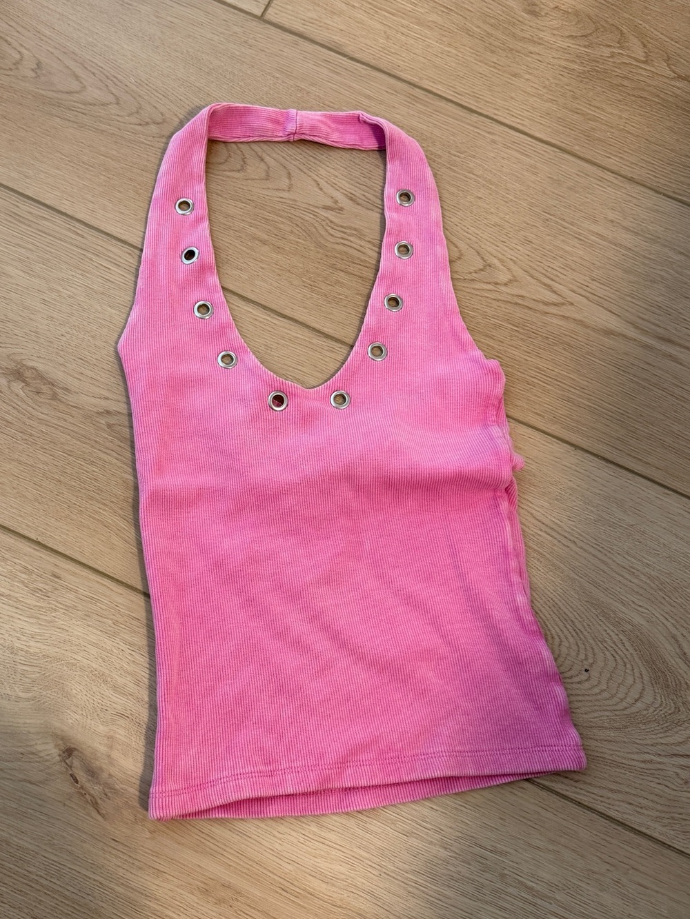 Zara Pink Halter Tank with Silver Grommet Studs